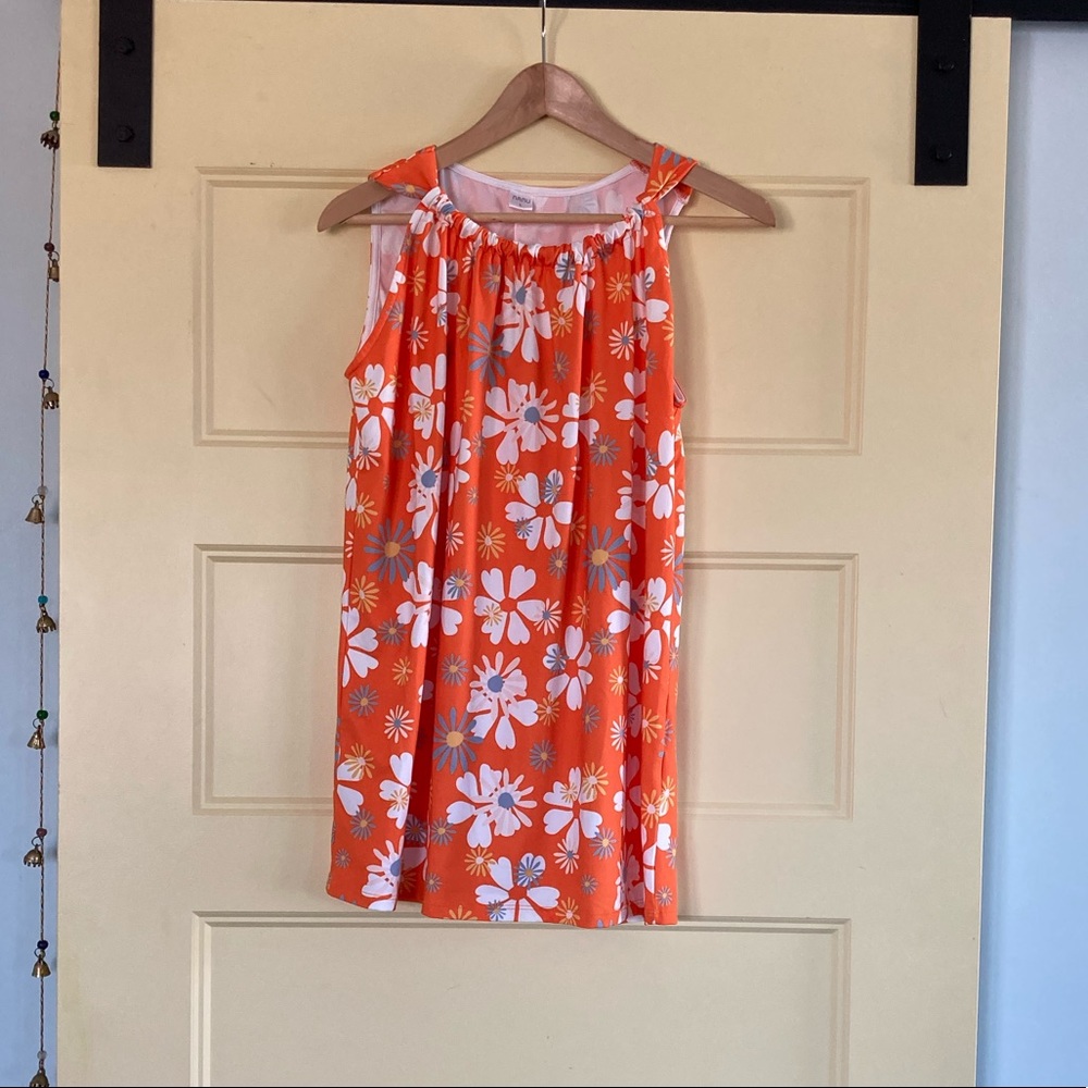Nanu White Floral Print Orange Sleeveless Tunic